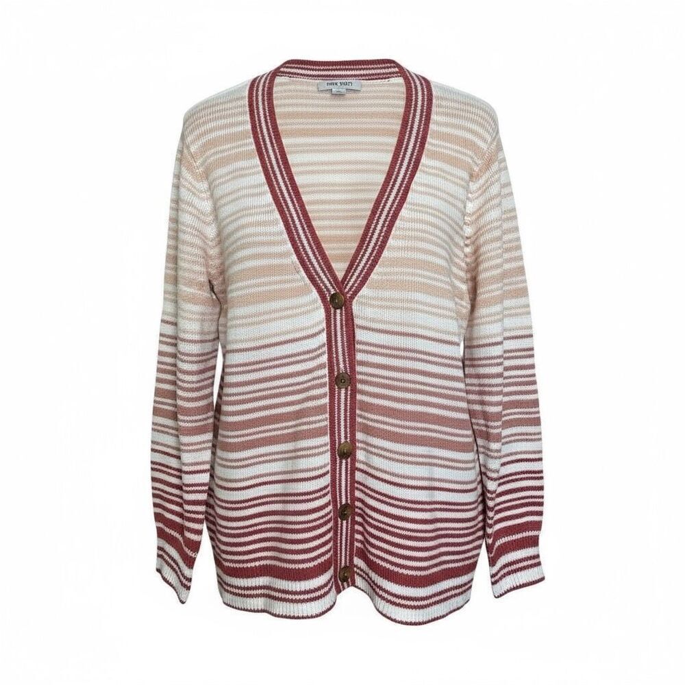 Nine‎ West Stripe V-Neck Button Front Cardigan Sweater Multicolor Size XL